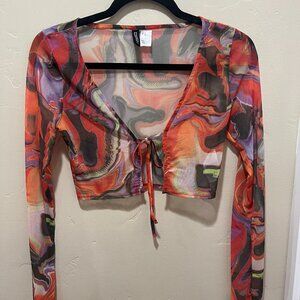 Multi-colored tied cropped top